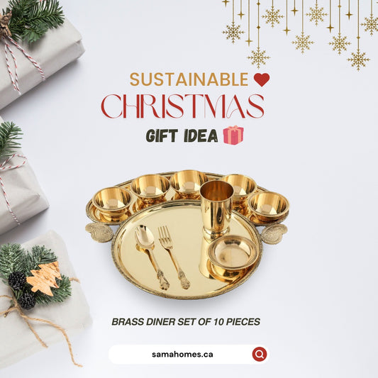 Sustainable Gift Ideas This Holiday Season: The Brass Dinner Set for Health-Conscious Gifting - Sama Homes