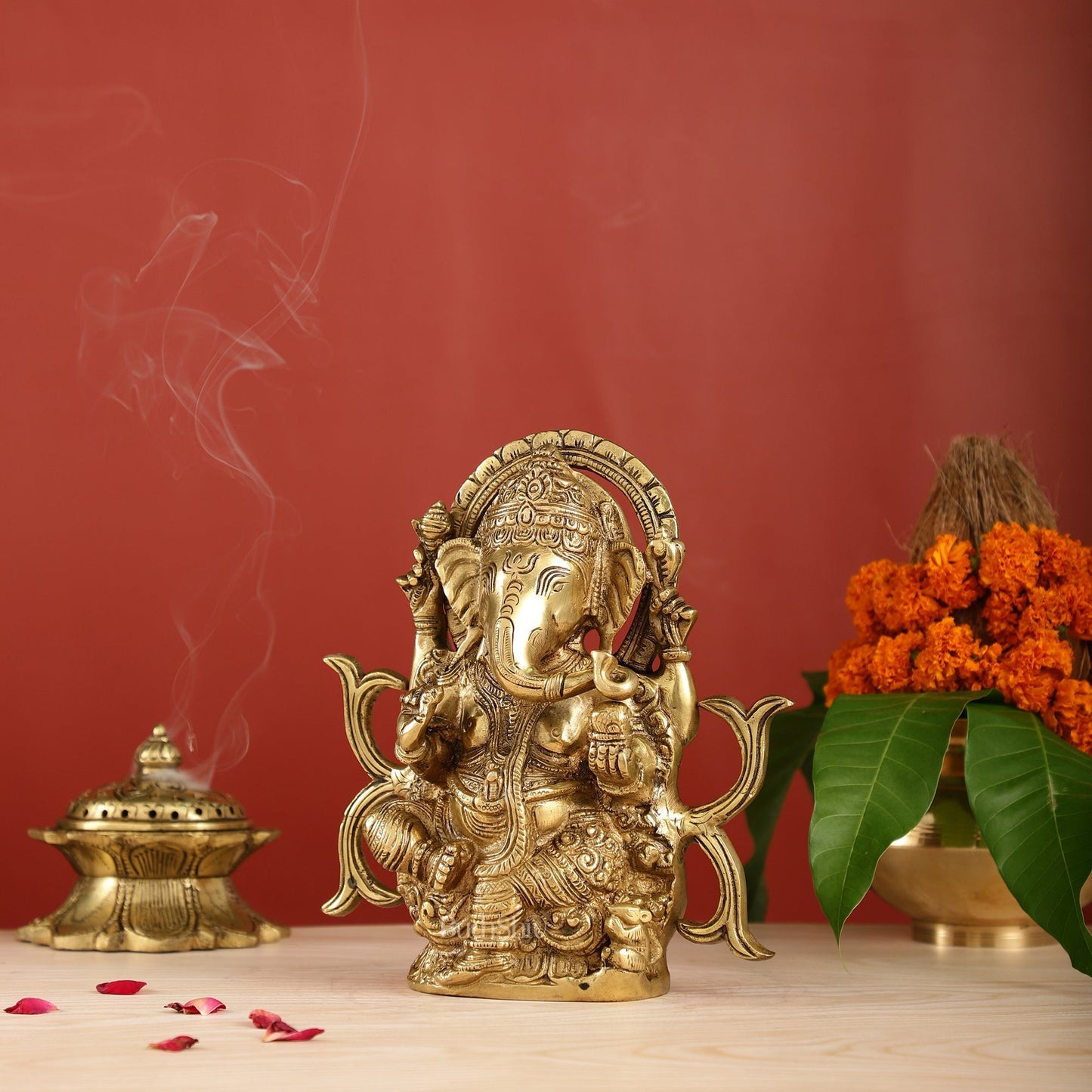 Sama Homes-11 5 inch brass ganesha idol exquisite hindu deity statue