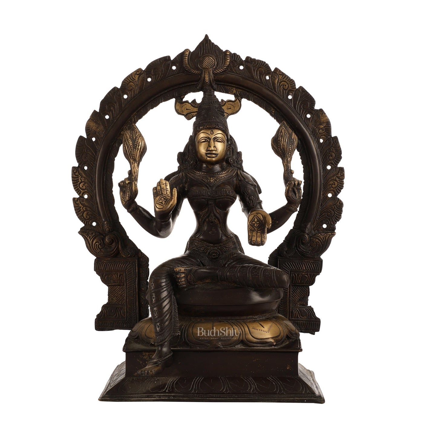 Sama Homes-18 inch brass lakshmi idol with antique brown finish and frame 12 5kg