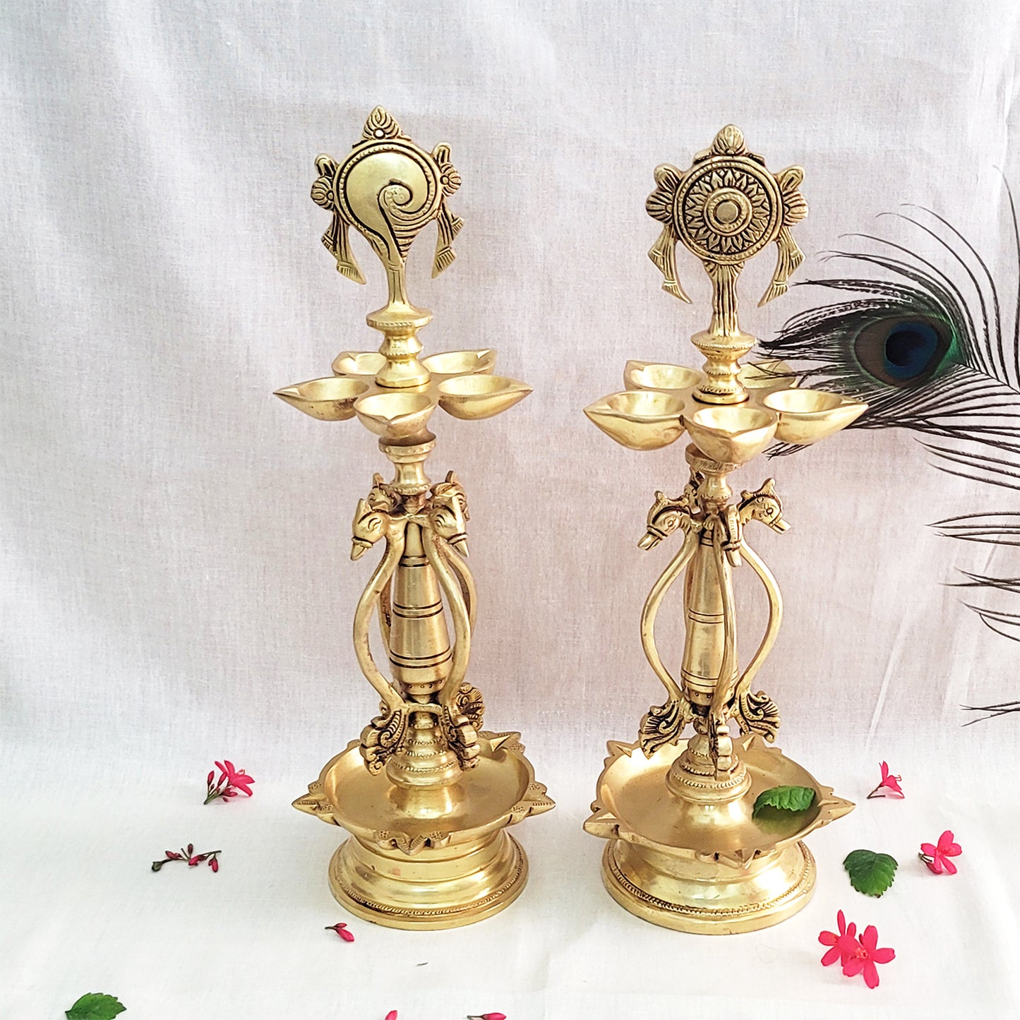 Shankh Chakra Narayan Brass Oil Lamp Diya Deepam