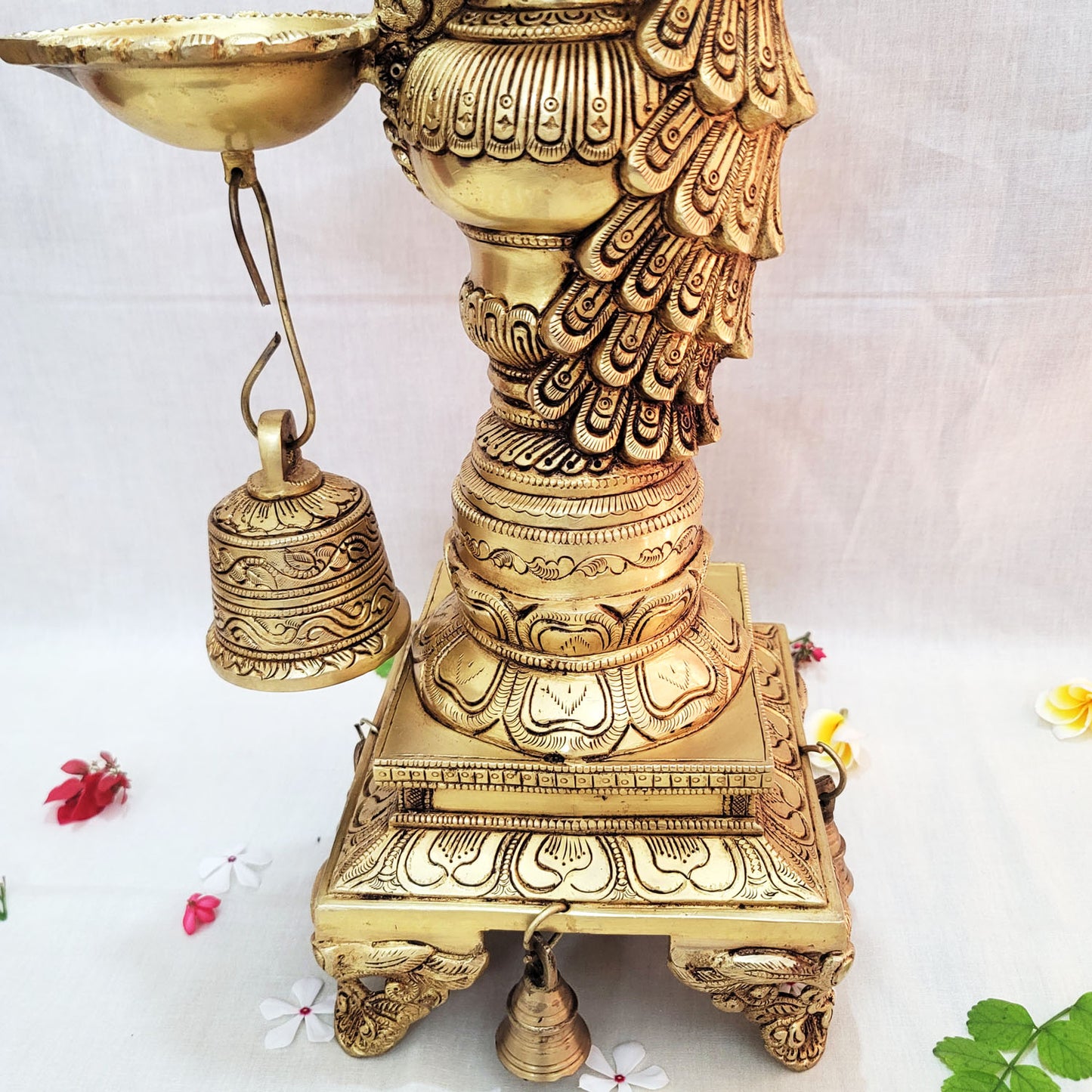 Brass Peacock Diya with Chowki