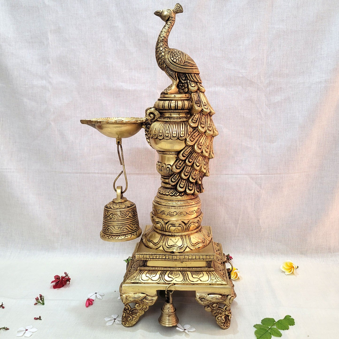 Brass Peacock 19" Inch Diya
