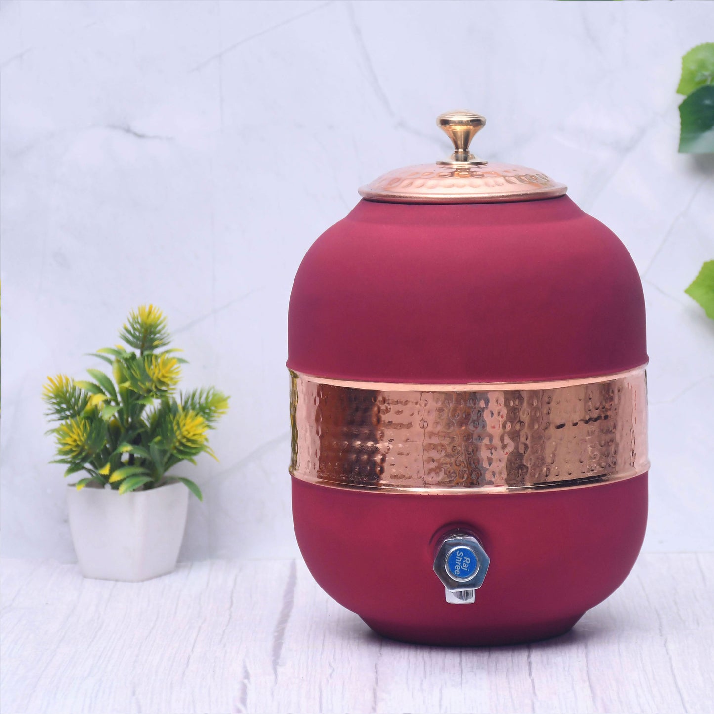 Pure Copper Water Dispenser with Silk Finish and Half Hammered Design 5 & 8 Liter | Colours Available - Red, Blue, Green, Yellow, Black, Gray - Sama Homes