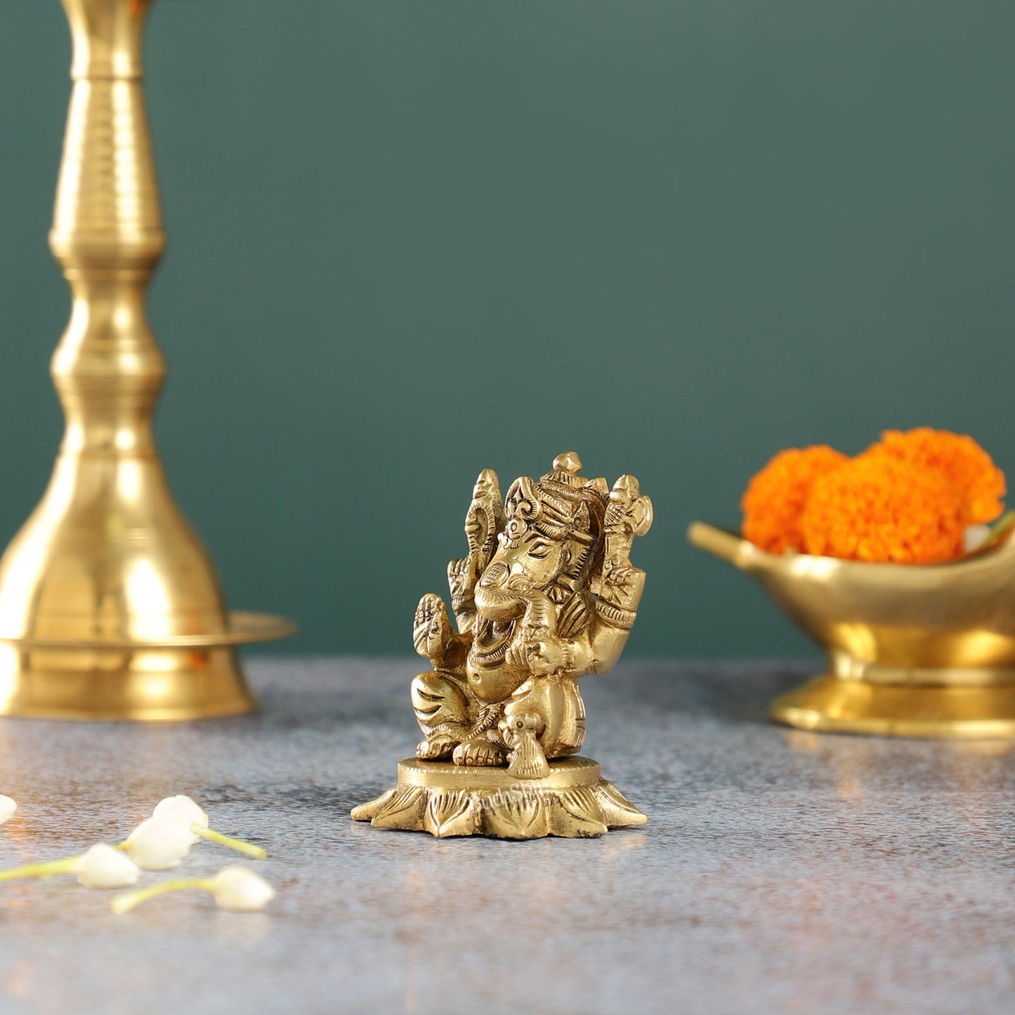 Sama Homes-3 inch brass small lord ganesha idol