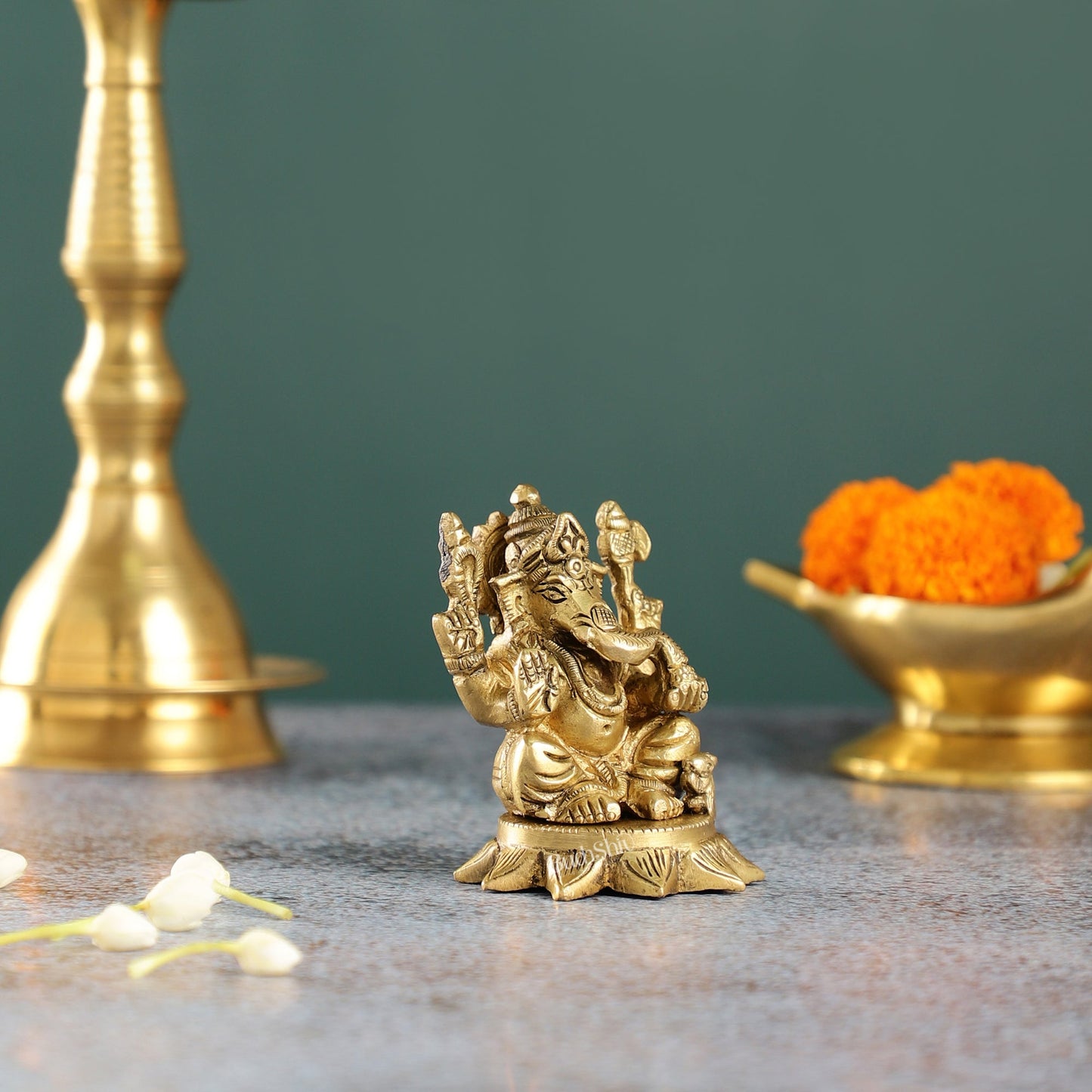 Sama Homes-3 inch brass small lord ganesha idol