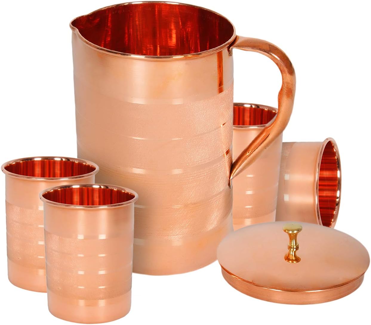 Traditional Copper Jug and Glass Set (4-Piece) | Handcrafted Ayurvedic Water Set