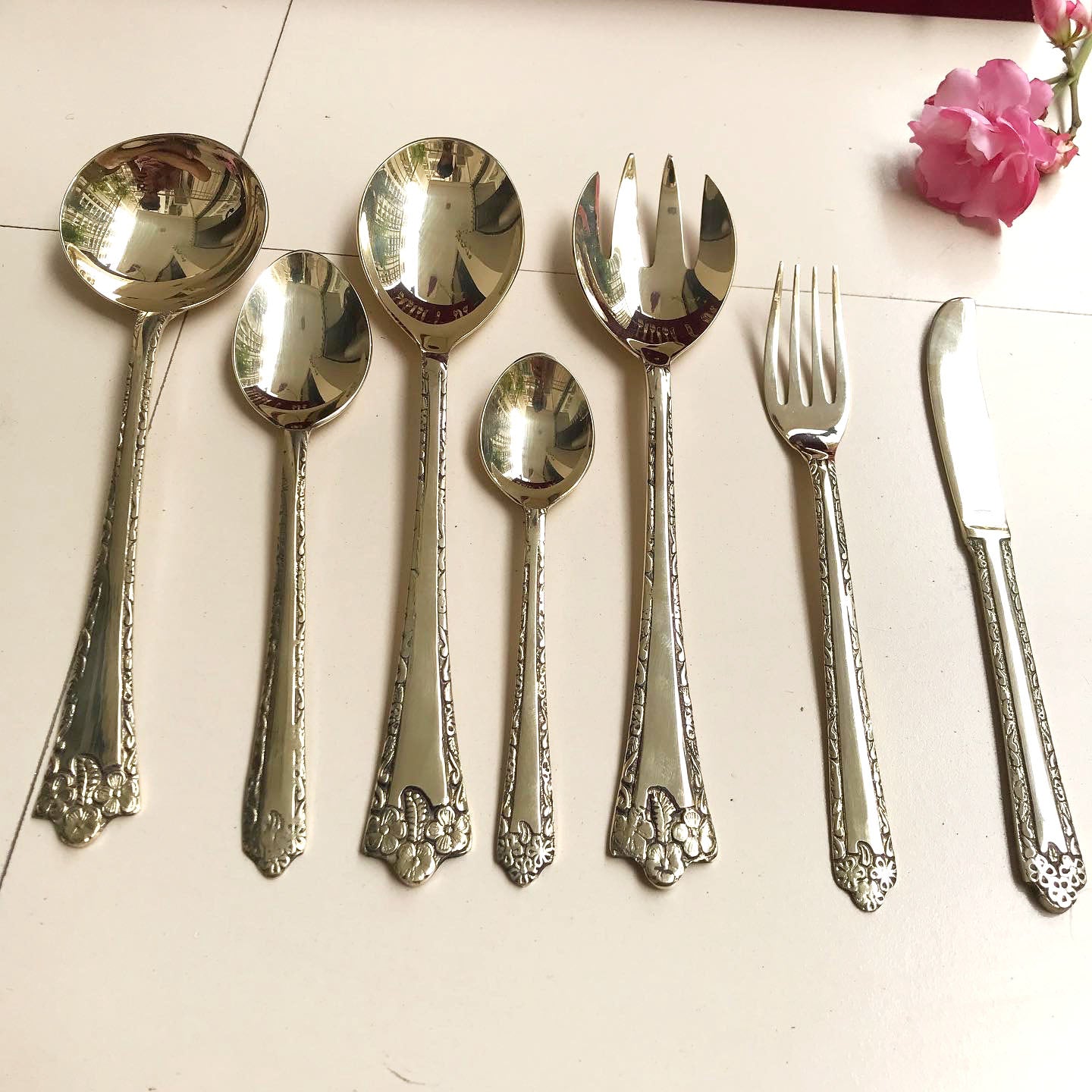 27-Piece Handcrafted Brass Cutlery Set | Premium Traditional Brass Flatware for Elegant Dining | Sustainable & Antique Finish Utensils - Sama Homes