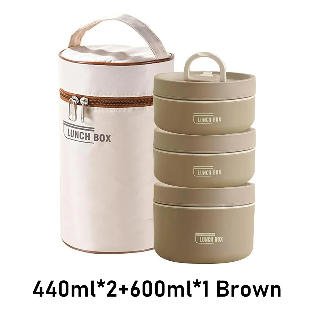 Portable Insulated Food Lunch Container Set with Thermal Lunch Box 3 Separate Stackable Lunch Container for Adult Kids