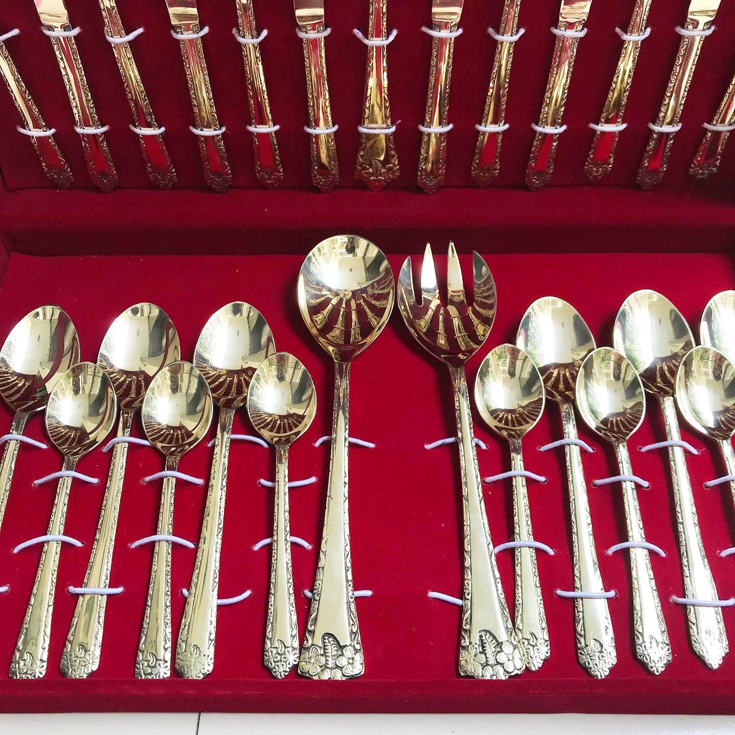 27-Piece Handcrafted Brass Cutlery Set | Premium Traditional Brass Flatware for Elegant Dining | Sustainable & Antique Finish Utensils - Sama Homes