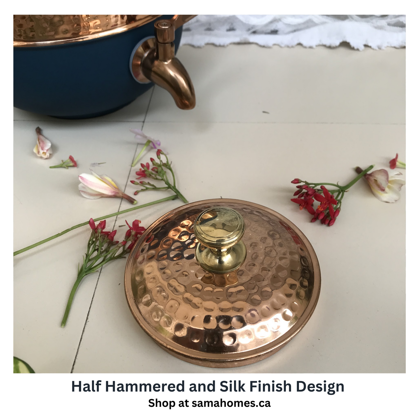 Pure Copper Water Dispenser with Silk Finish and Half Hammered Design 5 & 8 Liter | Colours Available - Red, Blue, Green, Yellow, Black, Gray - Sama Homes