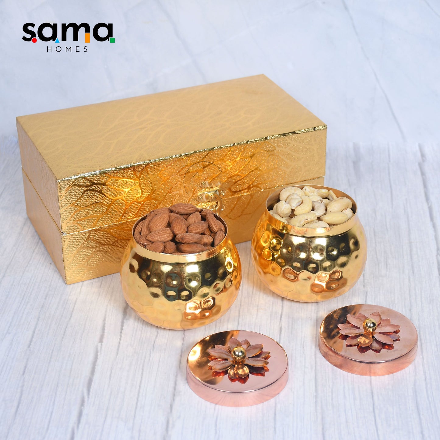 Copper Dry-Fruit Pot Gifting Box Set of 4 and 2 - Sama Homes