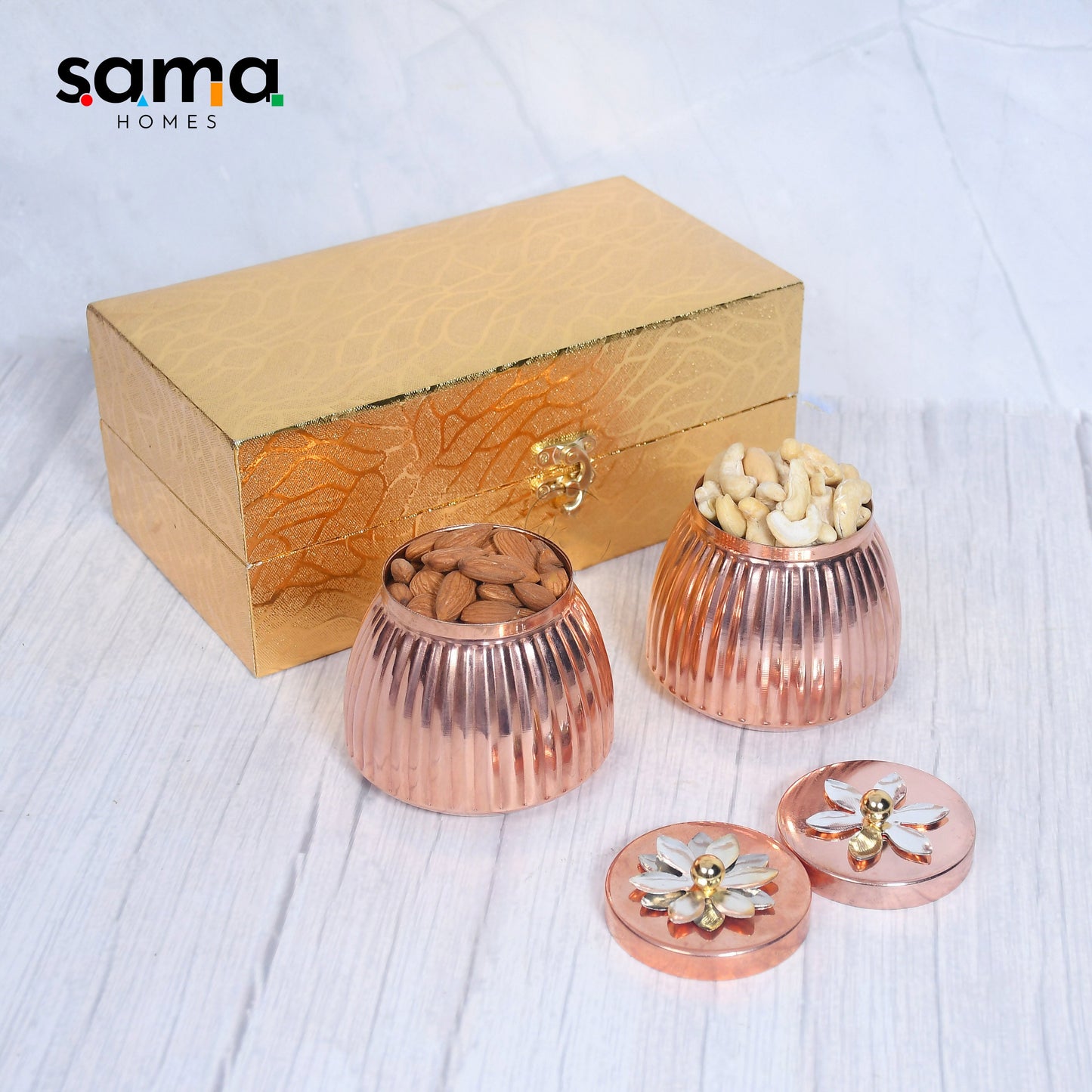 Copper Dry-Fruit Pot Gifting Box Set of 4 and 2 - Sama Homes