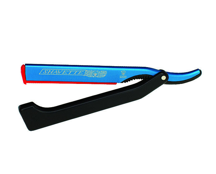Dovo Shavette, Blue Aluminum with Black Plastic Handle