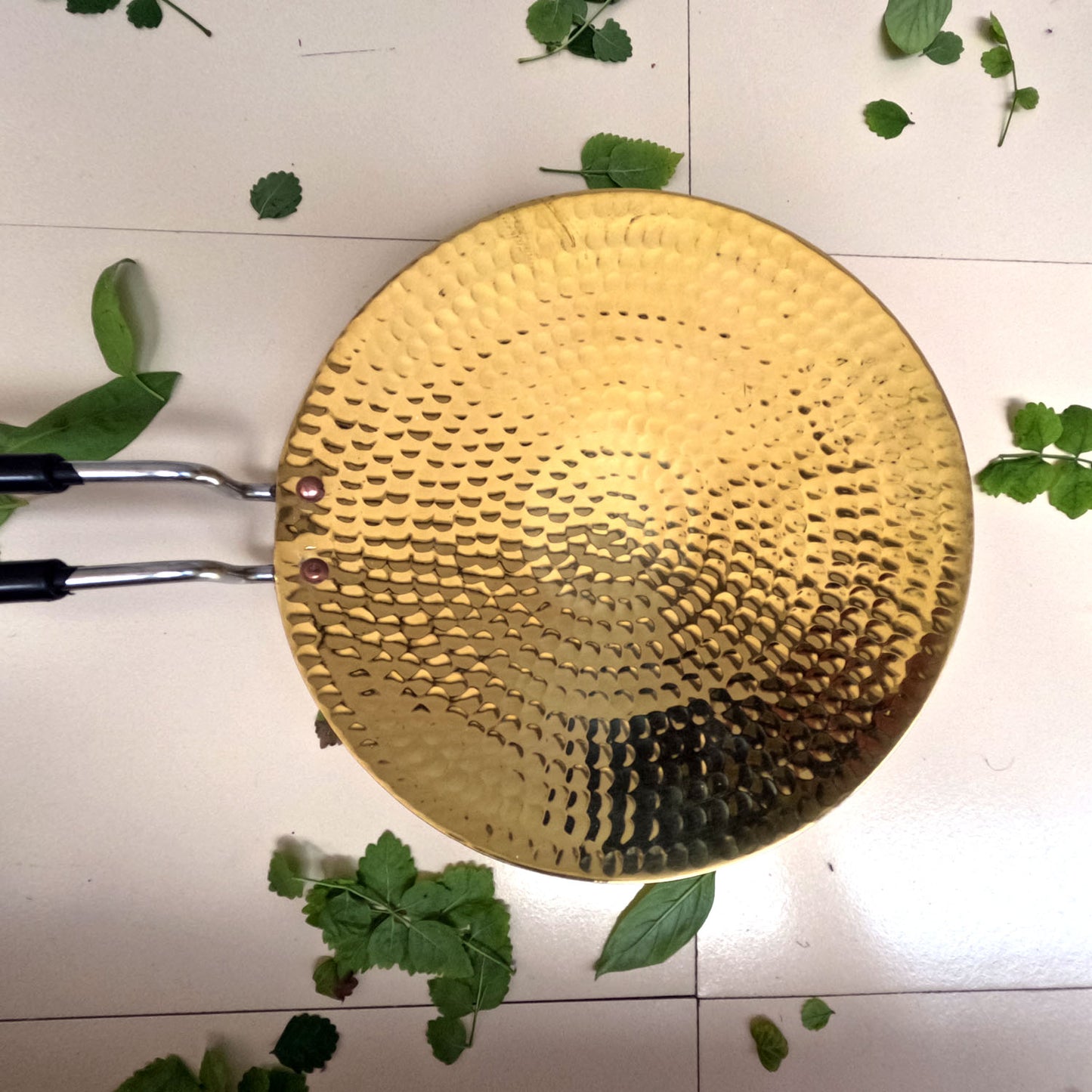 Premium Half Hammered Brass Roti Tawa 10" for Authentic Indian Cooking - Sustainable & Durable Cookware - Sama Homes