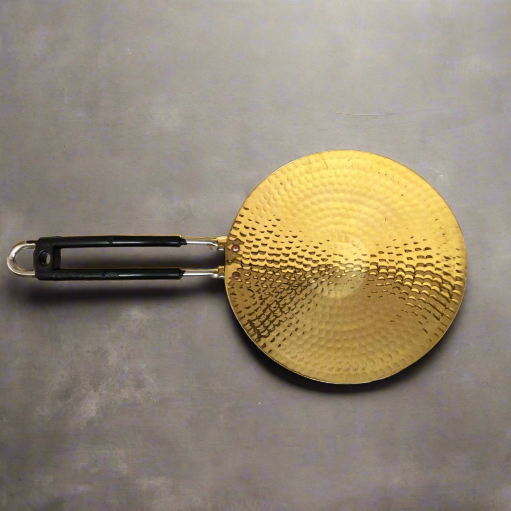 Premium Half Hammered Brass Roti Tawa 10" for Authentic Indian Cooking - Sustainable & Durable Cookware - Sama Homes