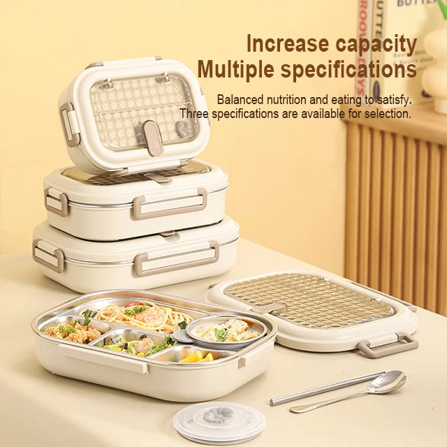 Premium 304 Stainless Steel Lunch Box – 4 Compartments, Leak-Proof, Eco-Friendly, Reusable Food Storage for Adults & Kids