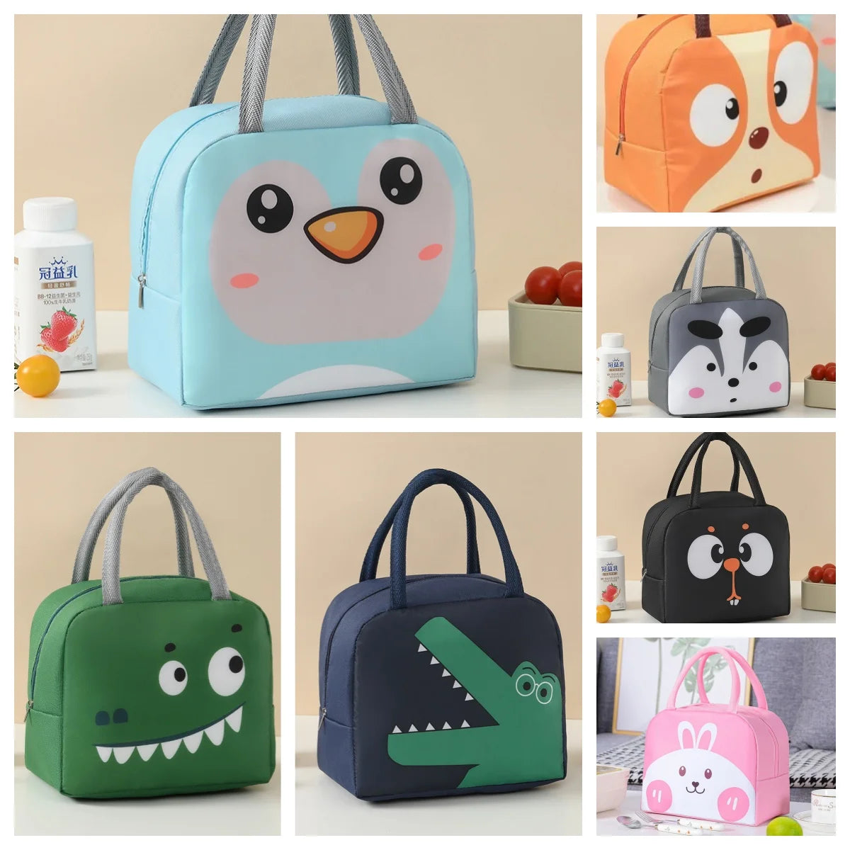 Cute Cartoon Waterproof Large Capacity Lunch Bag Lunch Box Storage Bag Unisex