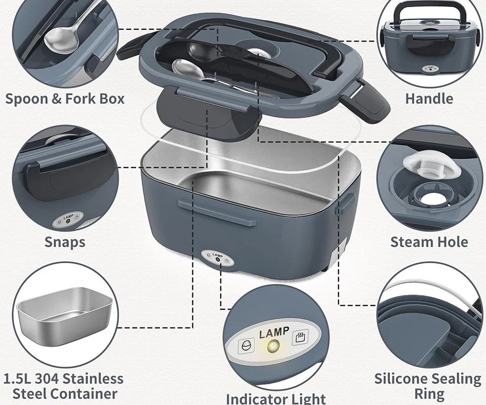 Portable Electric Lunch Box | 1.3–1.5L Stainless Steel Food Heater, Leakproof Design for Canada & Cold Climates