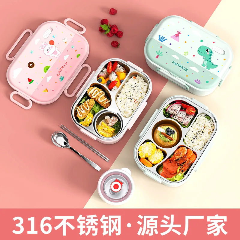 316 Stainless Steel Insulated Bento Lunch Box for Kids Cartoon Food Grade Portable Thermal Compartments Cute Children's Lunch