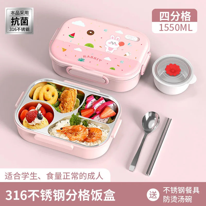 316 Stainless Steel Insulated Bento Lunch Box for Kids Cartoon Food Grade Portable Thermal Compartments Cute Children's Lunch
