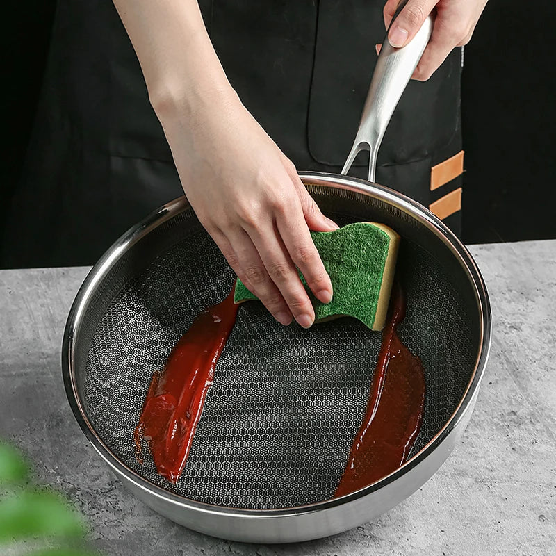 Premium 26/28cm Stainless Steel Frying Pan – Food Grade 304 Non-Stick Honeycomb Skillet with Glass Lid, Works on Gas & Induction Stoves