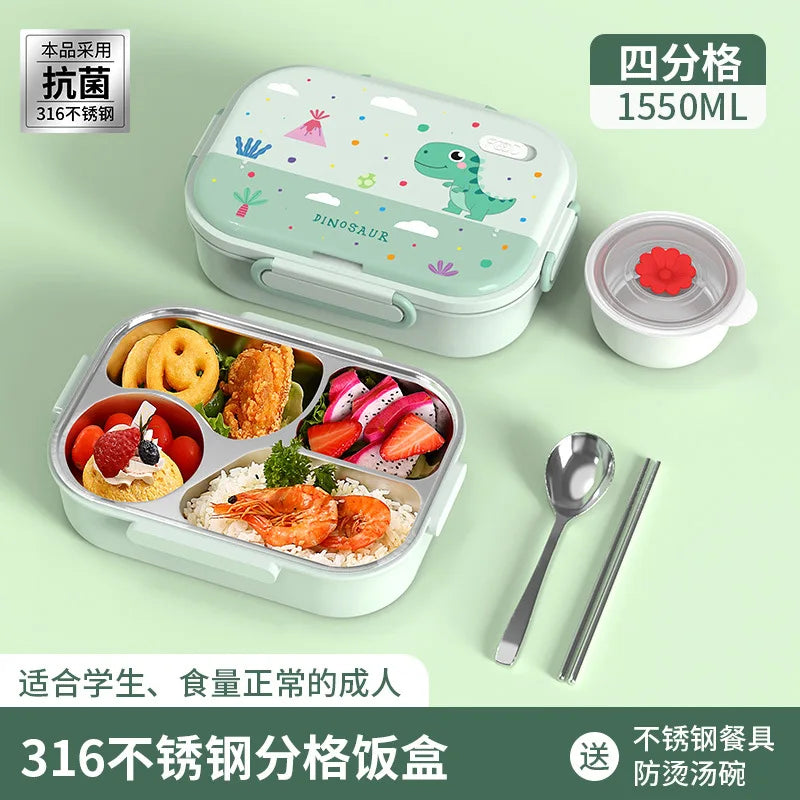 316 Stainless Steel Insulated Bento Lunch Box for Kids Cartoon Food Grade Portable Thermal Compartments Cute Children's Lunch