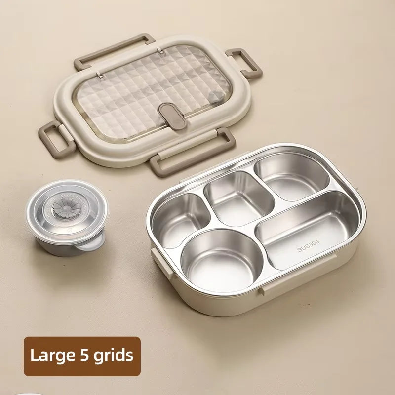 Premium 304 Stainless Steel Lunch Box – 4 Compartments, Leak-Proof, Eco-Friendly, Reusable Food Storage for Adults & Kids