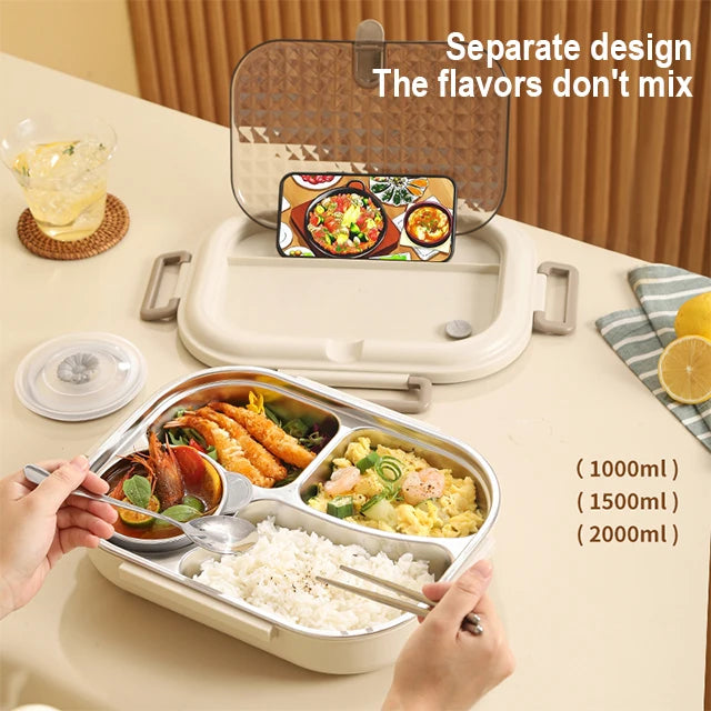 Premium 304 Stainless Steel Lunch Box – 4 Compartments, Leak-Proof, Eco-Friendly, Reusable Food Storage for Adults & Kids