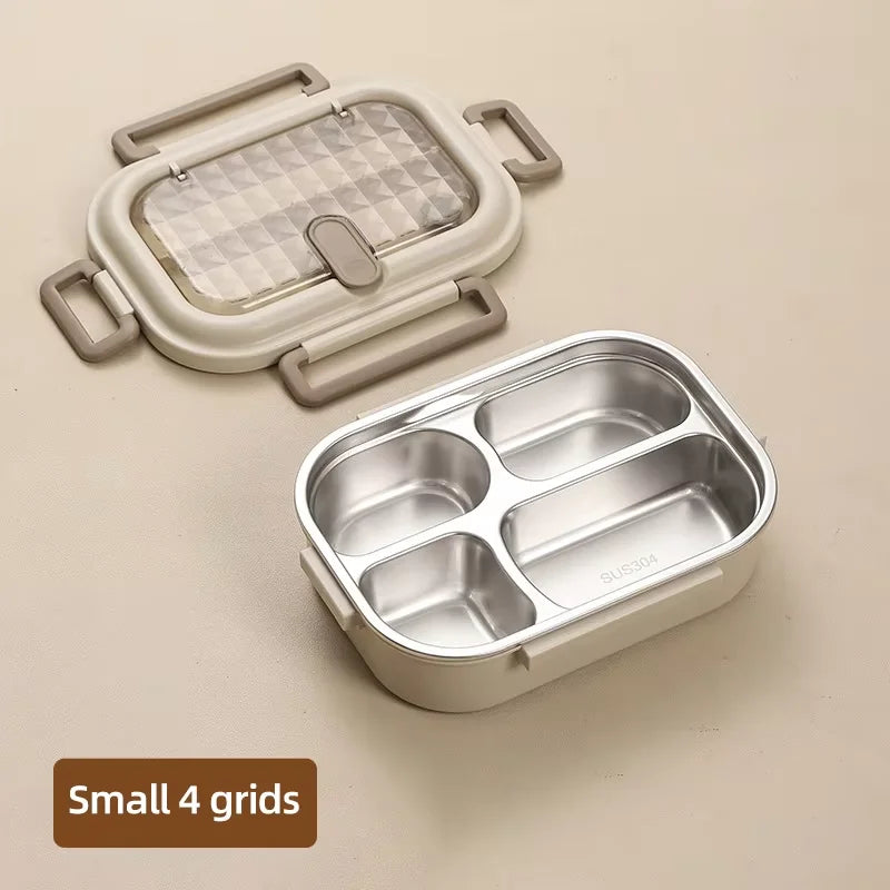 Premium 304 Stainless Steel Lunch Box – 4 Compartments, Leak-Proof, Eco-Friendly, Reusable Food Storage for Adults & Kids