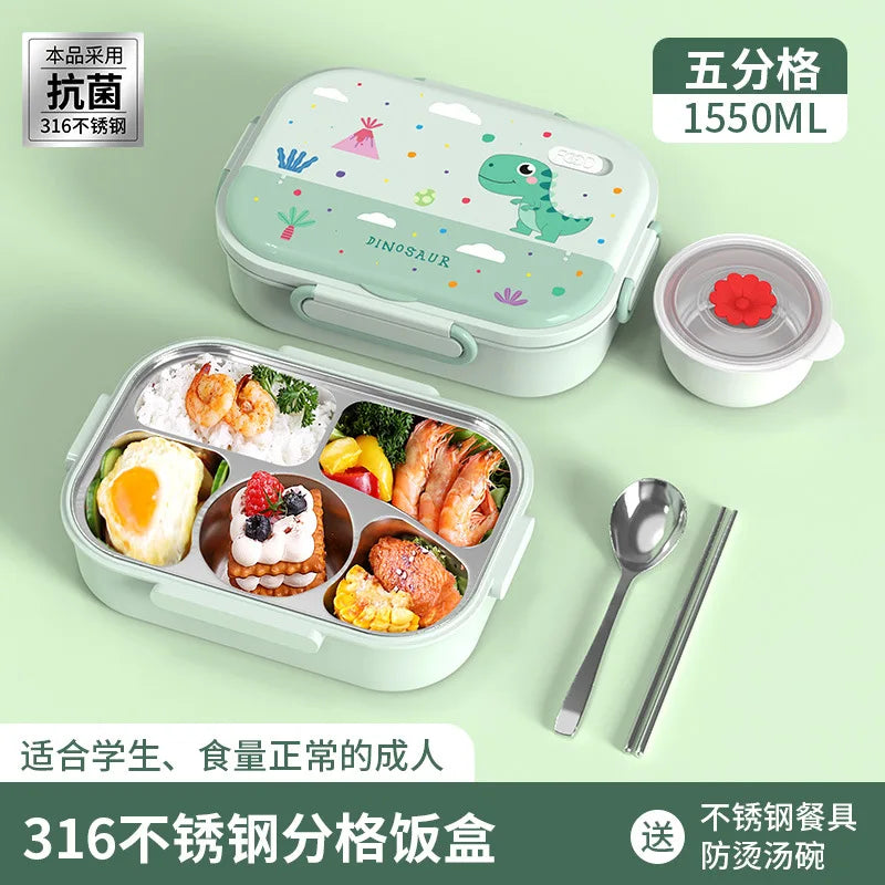316 Stainless Steel Insulated Bento Lunch Box for Kids Cartoon Food Grade Portable Thermal Compartments Cute Children's Lunch