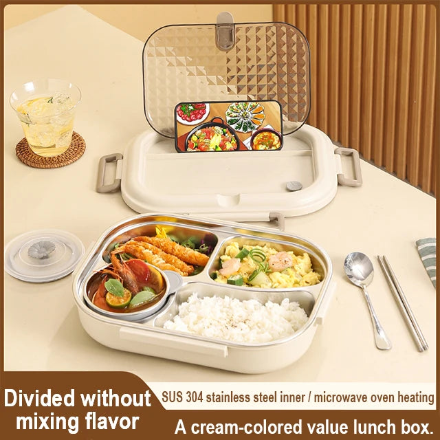 Premium 304 Stainless Steel Lunch Box – 4 Compartments, Leak-Proof, Eco-Friendly, Reusable Food Storage for Adults & Kids