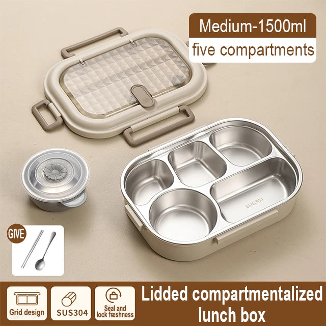 Premium 304 Stainless Steel Lunch Box – 4 Compartments, Leak-Proof, Eco-Friendly, Reusable Food Storage for Adults & Kids