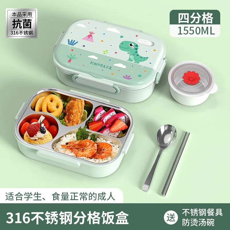 316 Stainless Steel Insulated Bento Lunch Box for Kids Cartoon Food Grade Portable Thermal Compartments Cute Children's Lunch