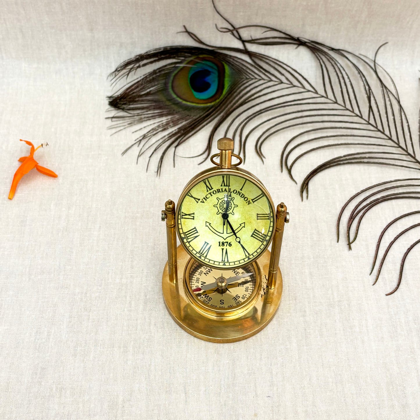 Brass Car Clock with Compass