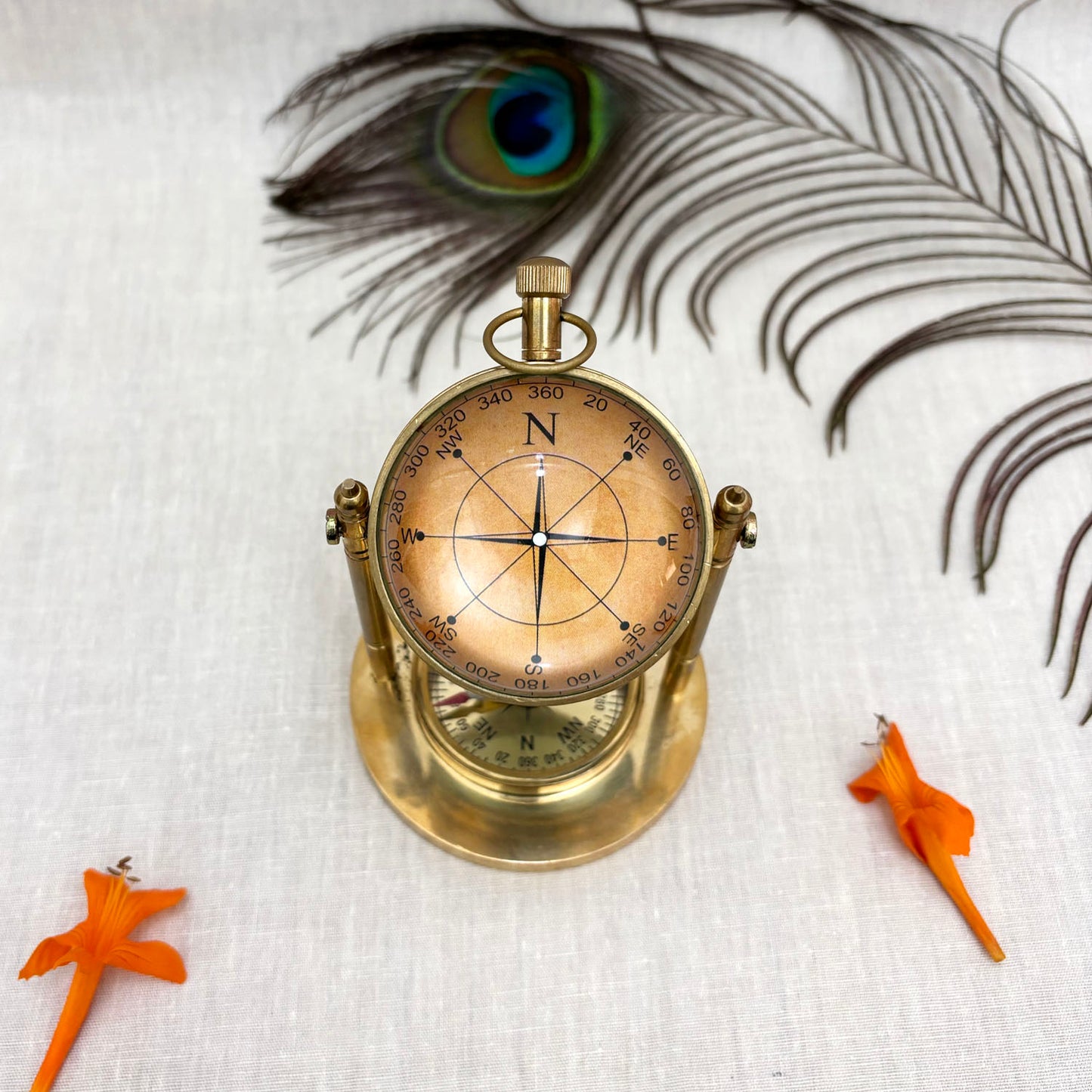 Brass Round Shaped Compass For Car