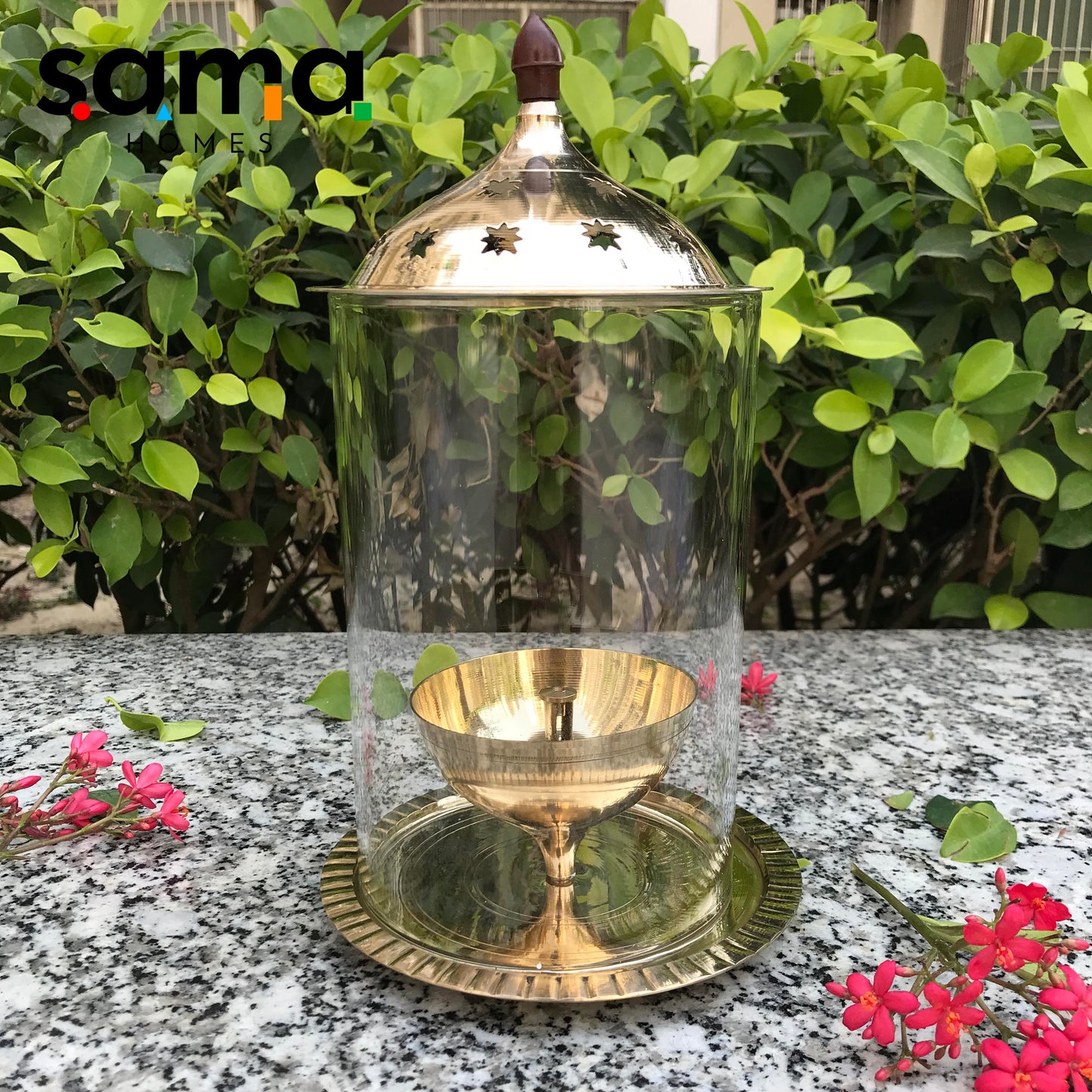 Sama Homes Brass Akhand Jyot Diya with Molded Glass Cover | Oil Pooja Lamp | Diwali night Diya - Sama Homes