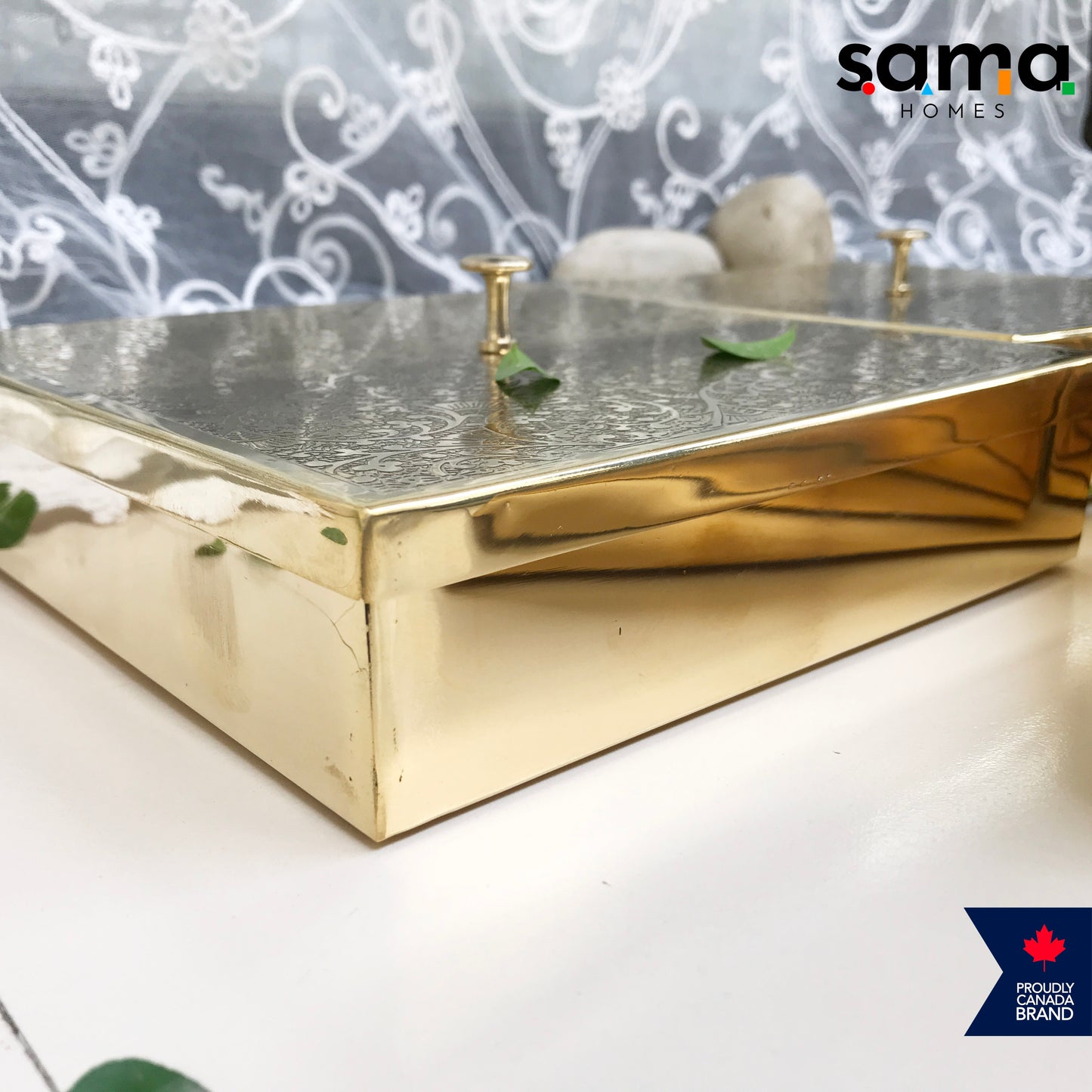 Brass Spice Box Square Shape | Matte & Glossy Finish | Masaladani | Masala box 9 Compartments | Handmade - Sama Homes