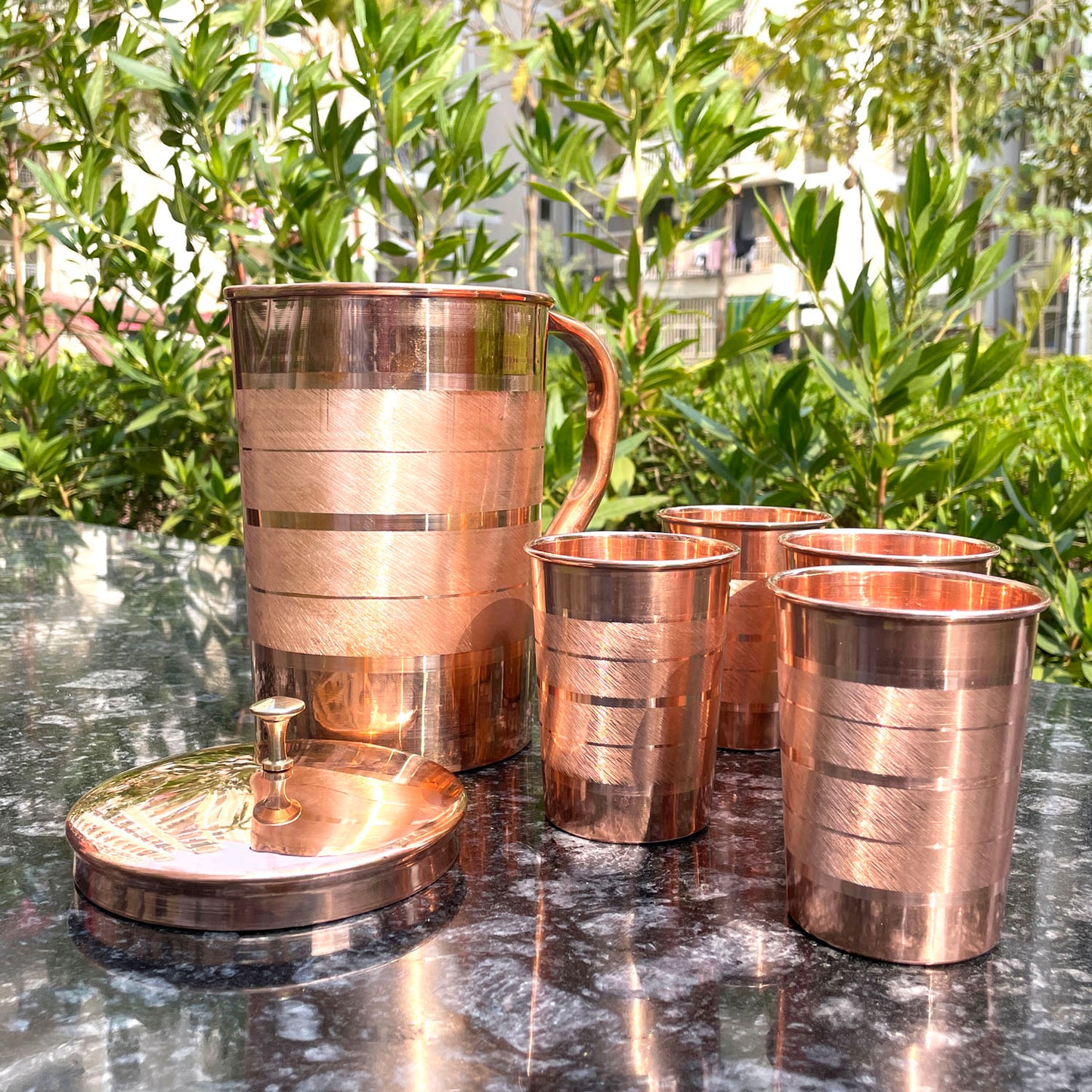 Copper Glasses with Jug Set
