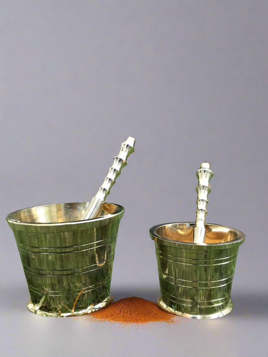 Handcrafted Brass Imam Dasta (Khalbatta) – Traditional Spice Grinder | Ayurvedic, Antique Finish Mortar & Pestle for Kitchen Use - Sama Homes