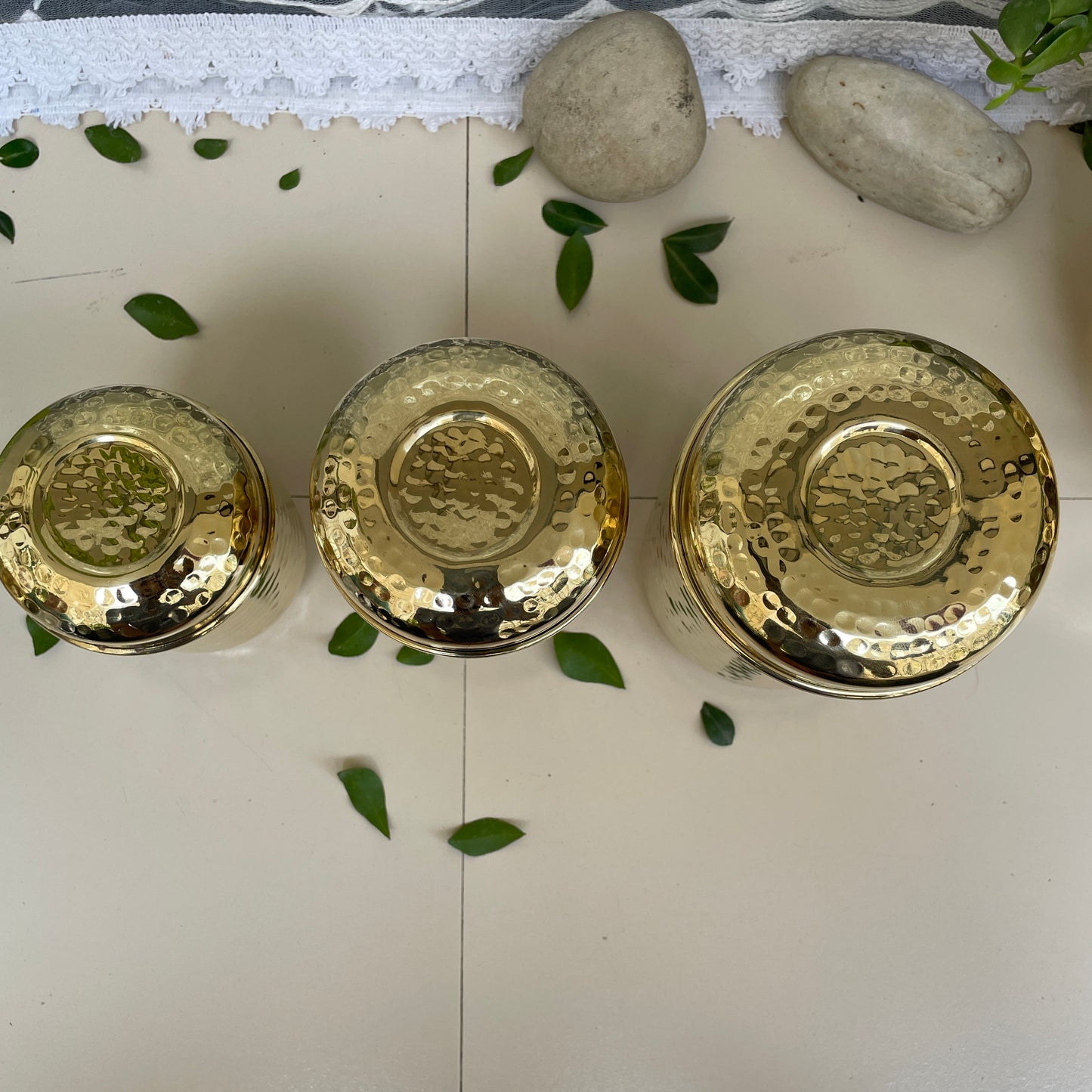 Brass Hammered Storage Canister Set | Pulse Storage Box | Pantry Essentials | Deep Dabba Box | Dal Box | Available in Set - Sama Homes