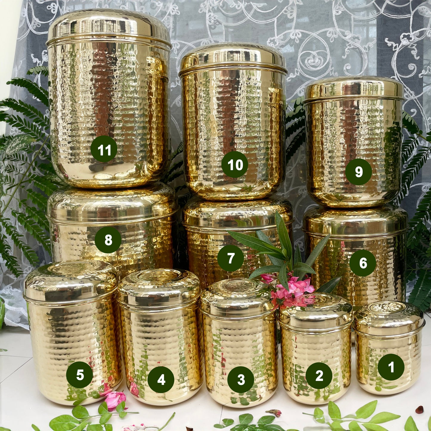 Brass Hammered Storage Canister Set | Pulse Storage Box | Pantry Essentials | Deep Dabba Box | Dal Box | Available in Set - Sama Homes