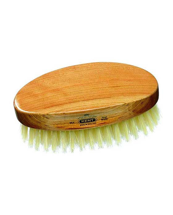 K-MC4 Kent Military Brush, Oval, Cherrywood, Travel Size, Pure White Bristle Hairbrush