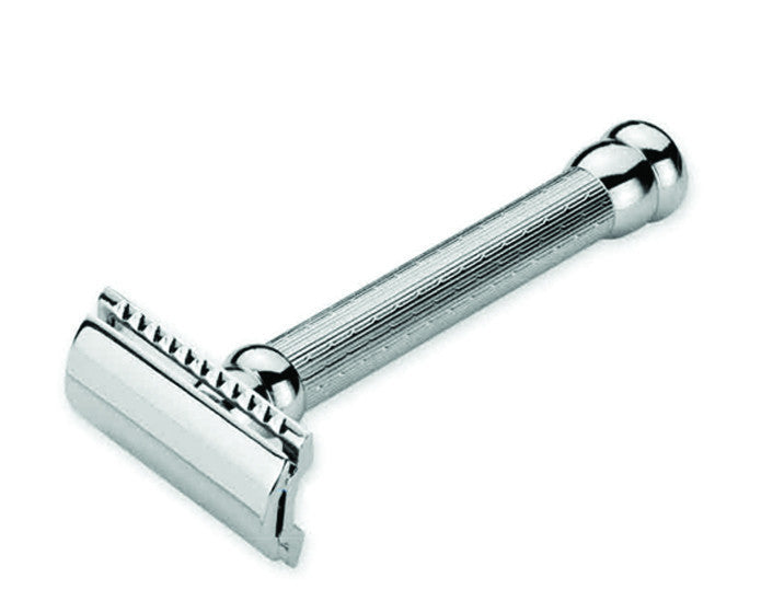 Merkur 2-Piece DE Safety Razor, Closed Comb, Extra Long Engine-Turned Handle, Chrome