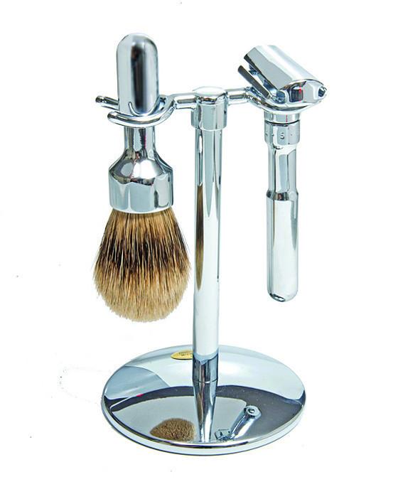 Merkur Shaving Set with Futur DE Safety Razor, Silver Tip Badger Shave Brush and 3-piece Stand, Chrome