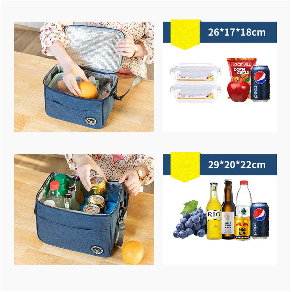 Portable Lunch Bag Food Thermal Box Waterproof Office Cooler Lunchbox With Shoulder Strap Insulated Case