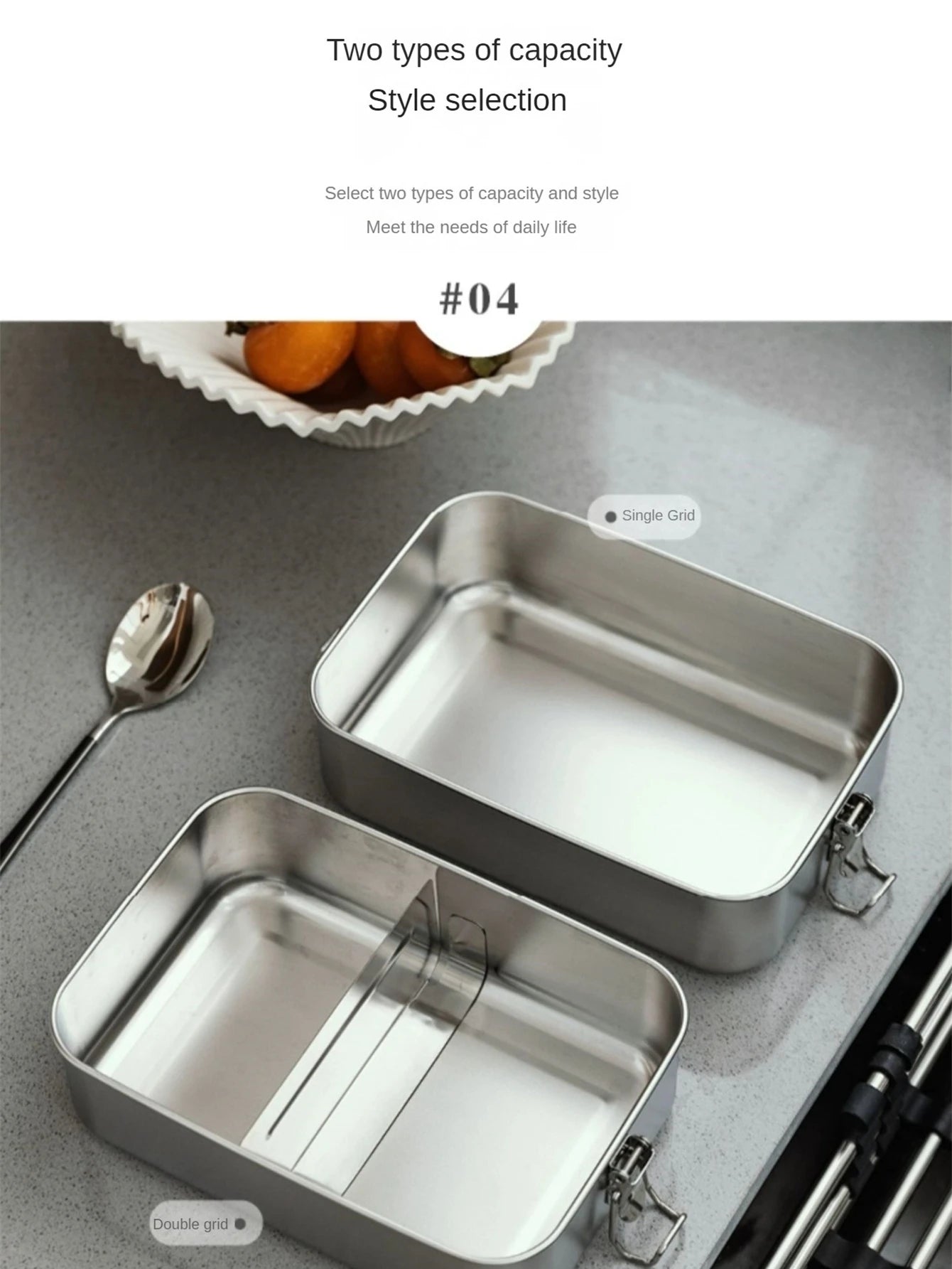 Stainless Steel Square Lunch Box Sealed Insulation Bento Box Lunch Box Canteen Large Capacity Compartment Lunch Box