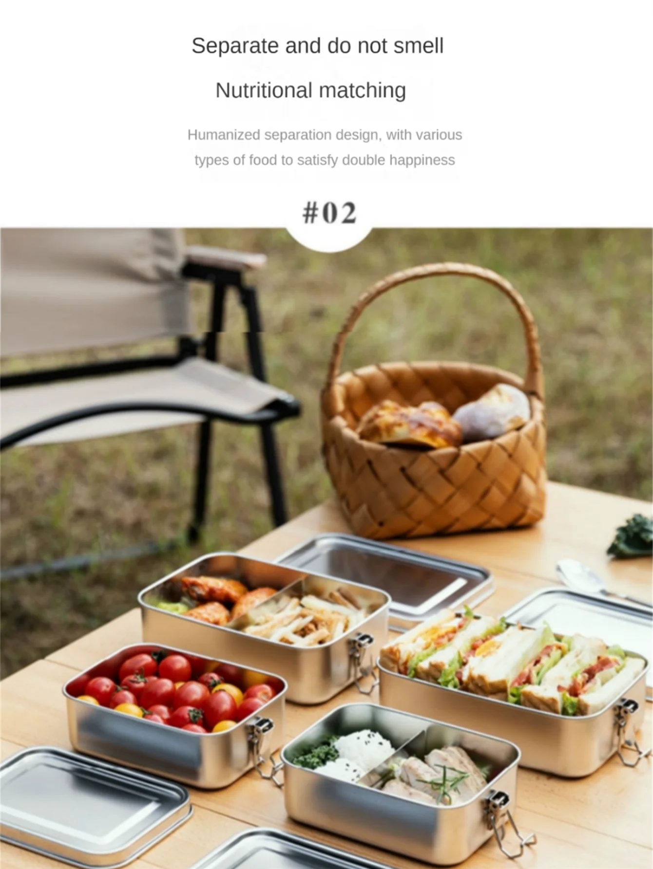 Stainless Steel Square Lunch Box Sealed Insulation Bento Box Lunch Box Canteen Large Capacity Compartment Lunch Box