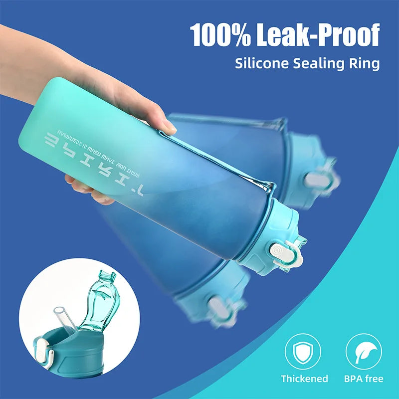 Blue water bottle with silicone sealing ring on a blue background