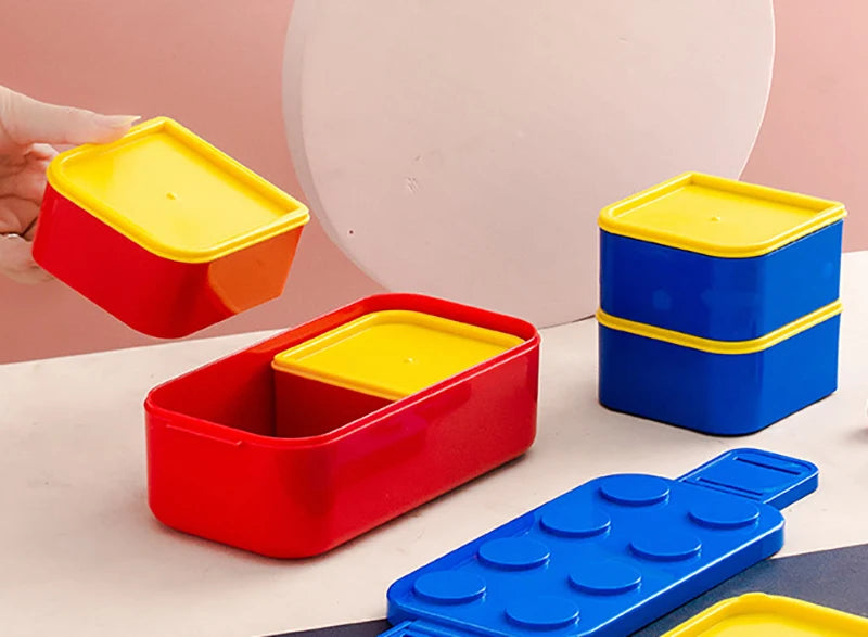 1050/1300ML Building Block Lunch Box with Tableware Portable Double Layer Bento Box for Student Office Fruit Salad Sealed Box