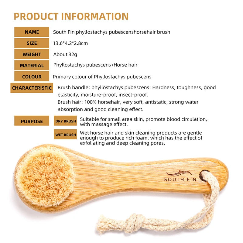 Premium Bamboo Facial Cleansing Brush – Soft Natural Horsehair for Deep Skin Cleaning & Massage